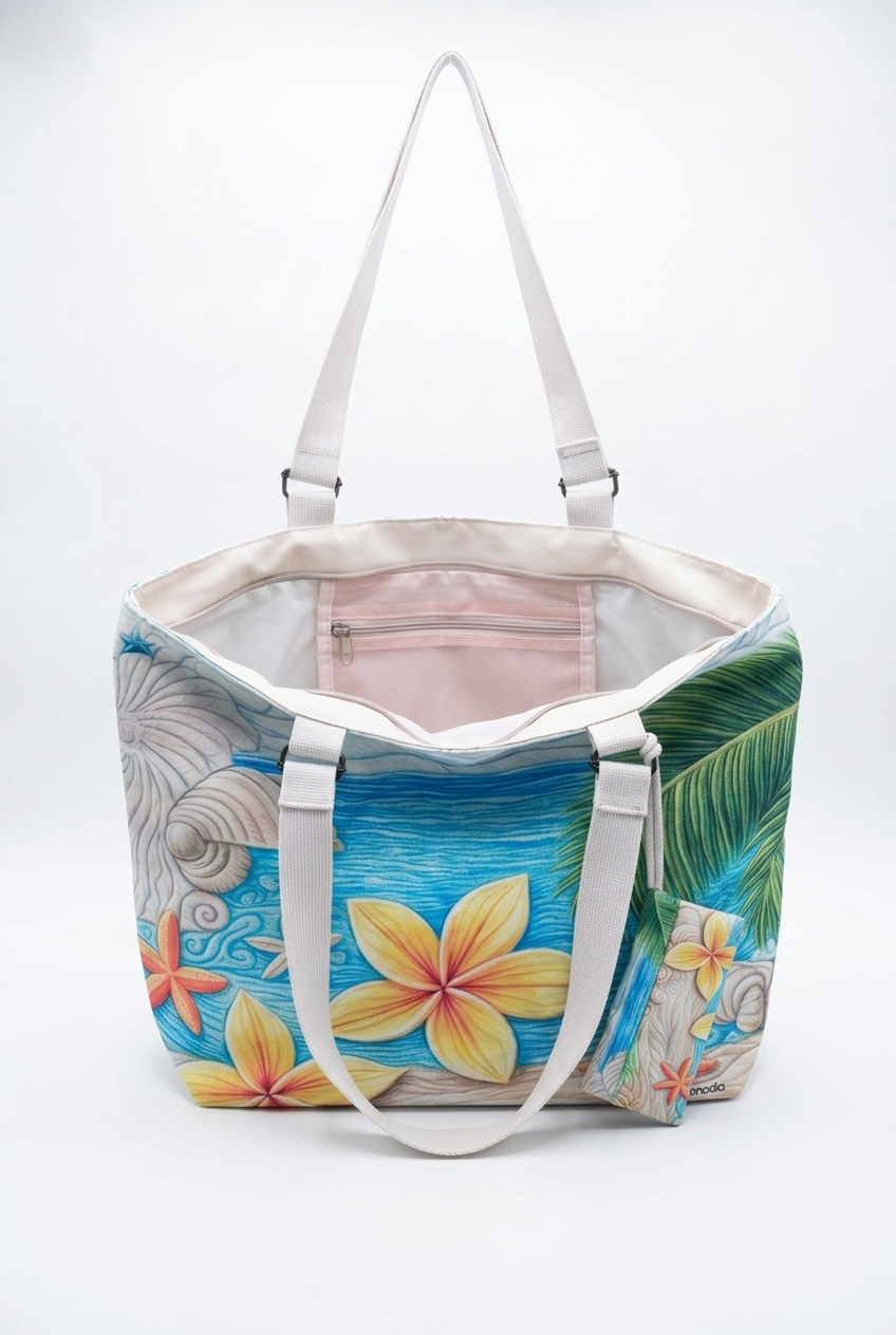 Kadın Plaj Çantası Büyük Boy Sarı Çiçekli Omuz Çantası - Günlük Yazlık Fermuarlı Çanta