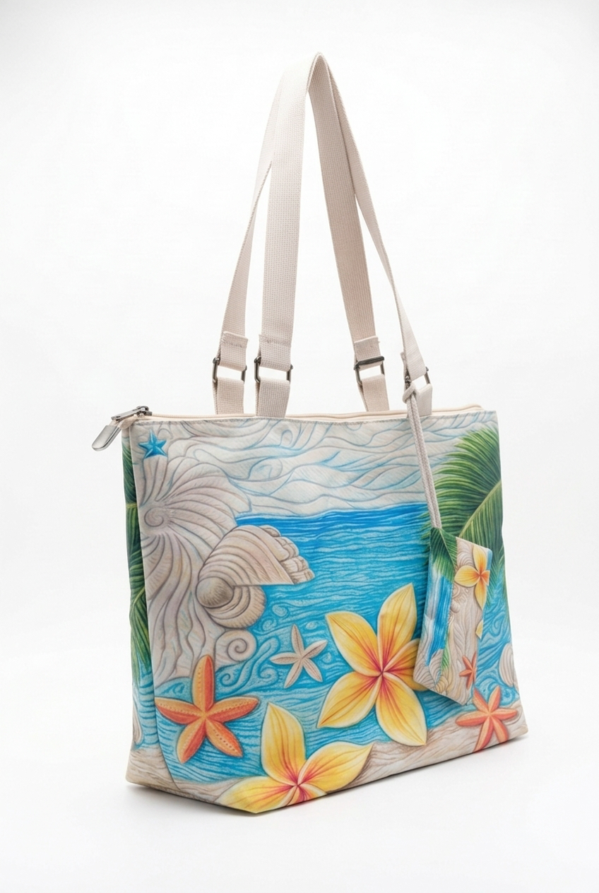 Kadın Plaj Çantası Büyük Boy Sarı Çiçekli Omuz Çantası - Günlük Yazlık Fermuarlı Çanta