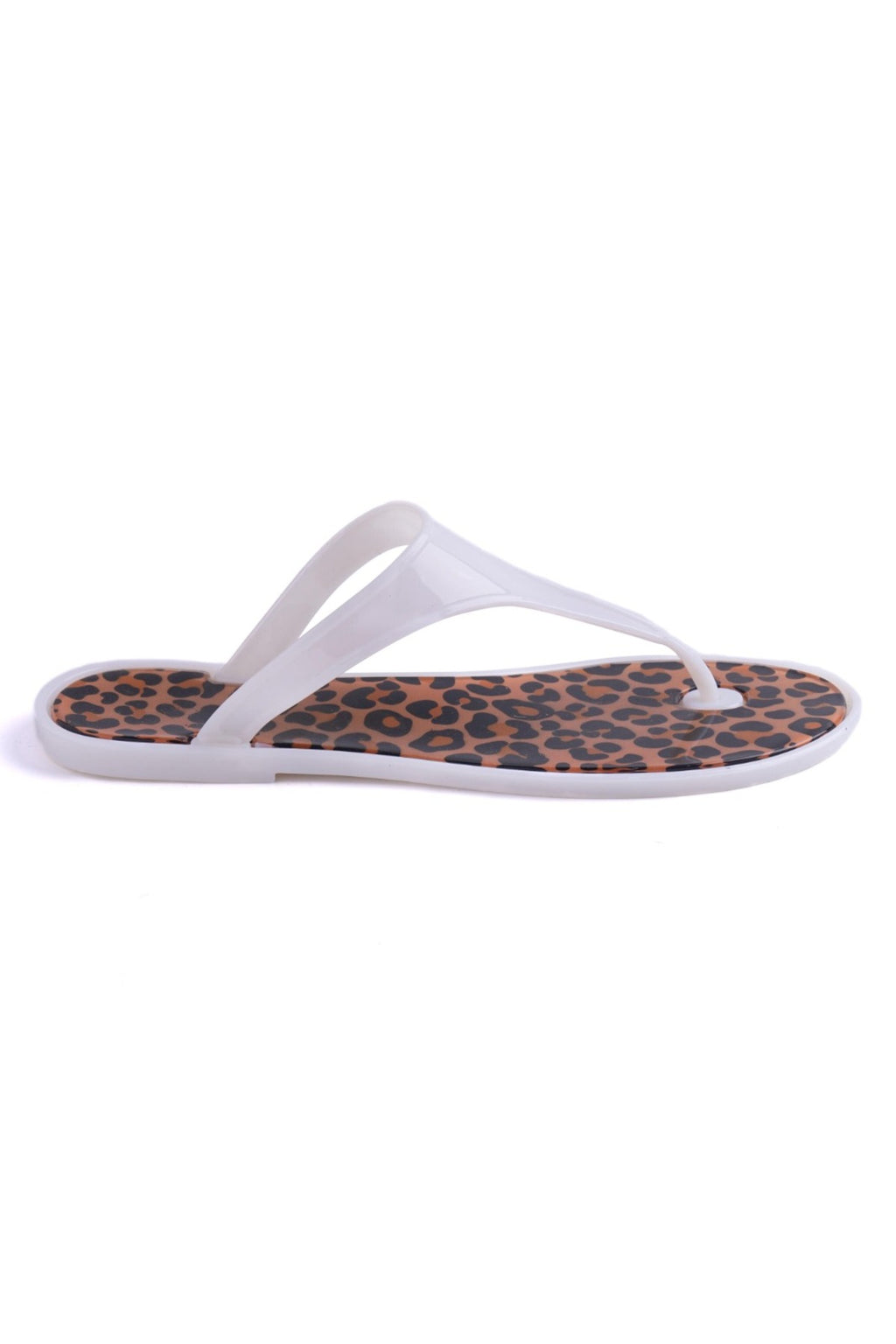 J-9003-2 Taşlı Otantik Desenli Nude Jelly Parmak Arası Terlik Leoparlı Beyaz