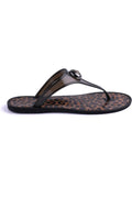 Kadın Siyah Leoparlı Taşlı Jelly Parmak Arası Terlik - J-9003-2 Otantik Desenli Nude Yazlık Sandalet