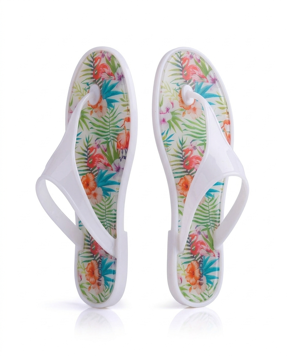 Deniz Esintisi ve Tropikal Şıklık: Beyaz Pelikan Desenli Jelly Terlik