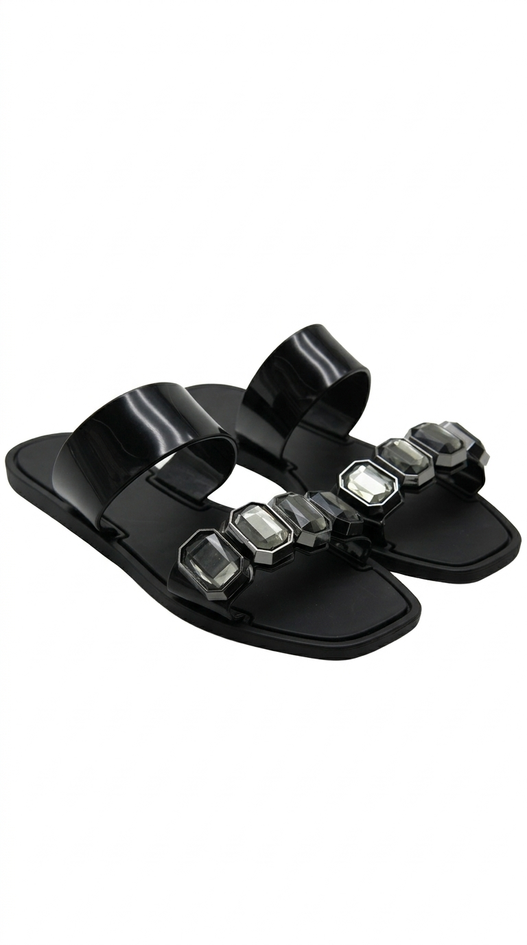 -9004 Kadın Siyah Füme Taşlı Terlik - Şık ve Rahat Günlük Yazlık Terlik