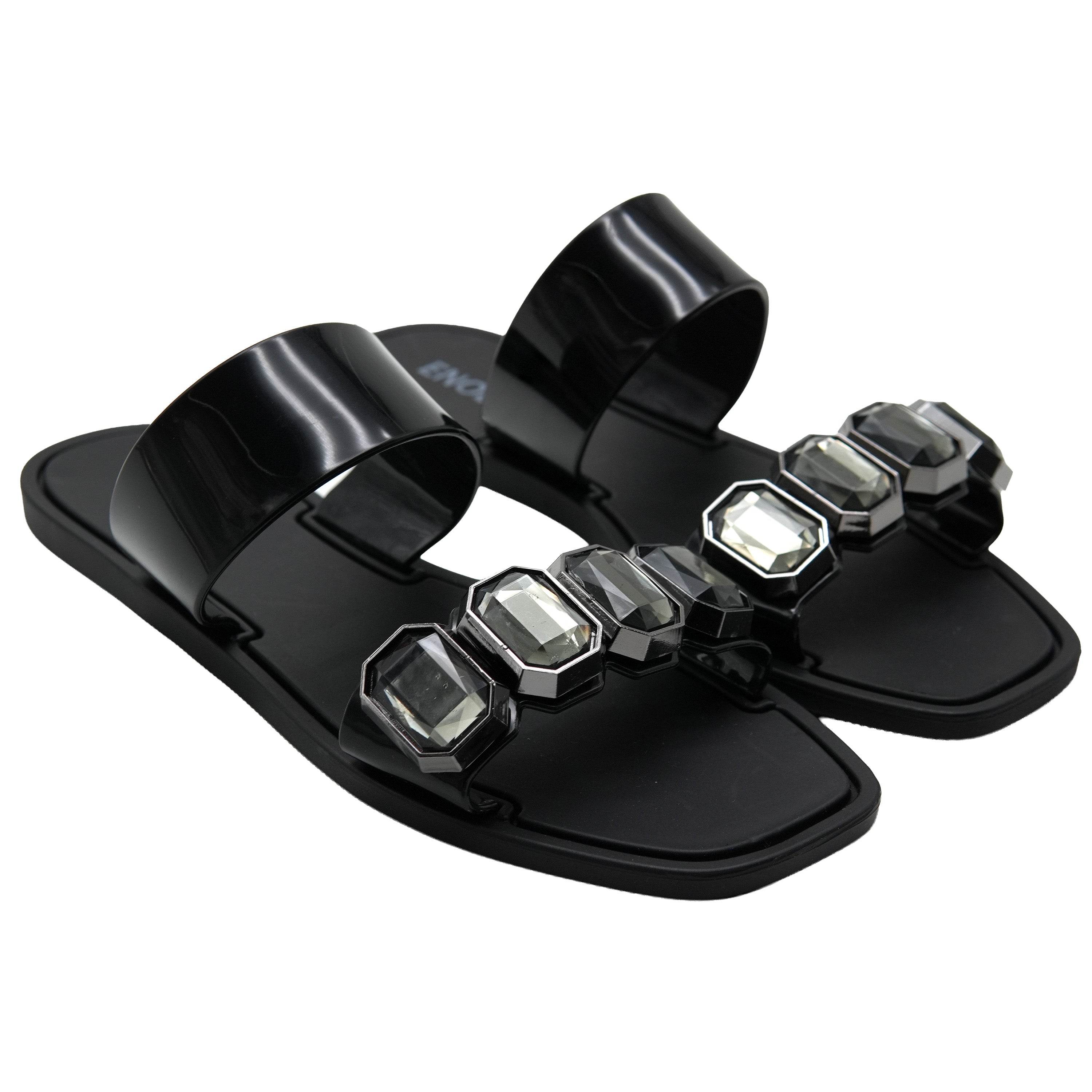 -9004 Kadın Siyah Füme Taşlı Terlik - Şık ve Rahat Günlük Yazlık Terlik