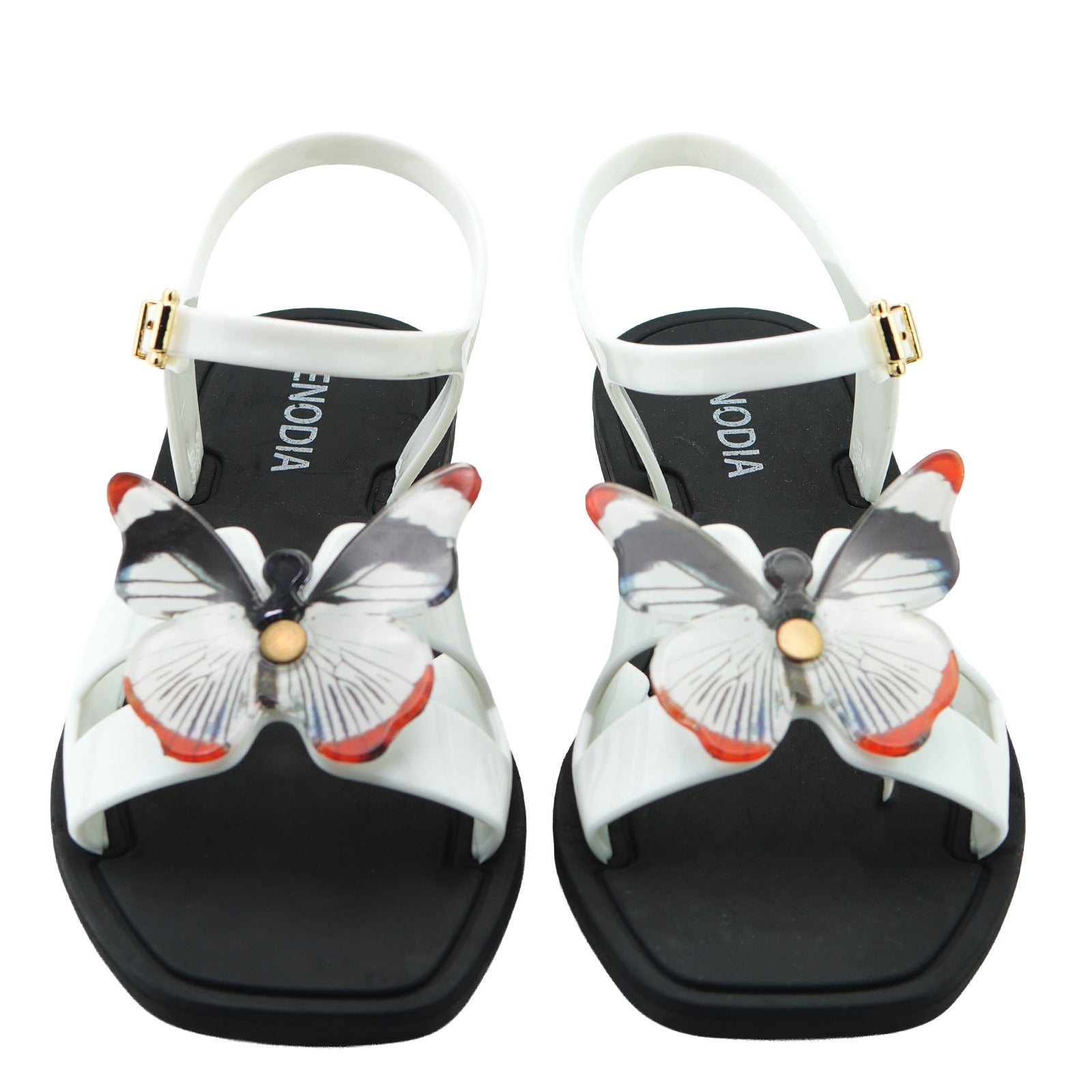 Beyaz Kelebek Detaylı Siyah Beyaz Kadın Sandalet J-9007-1