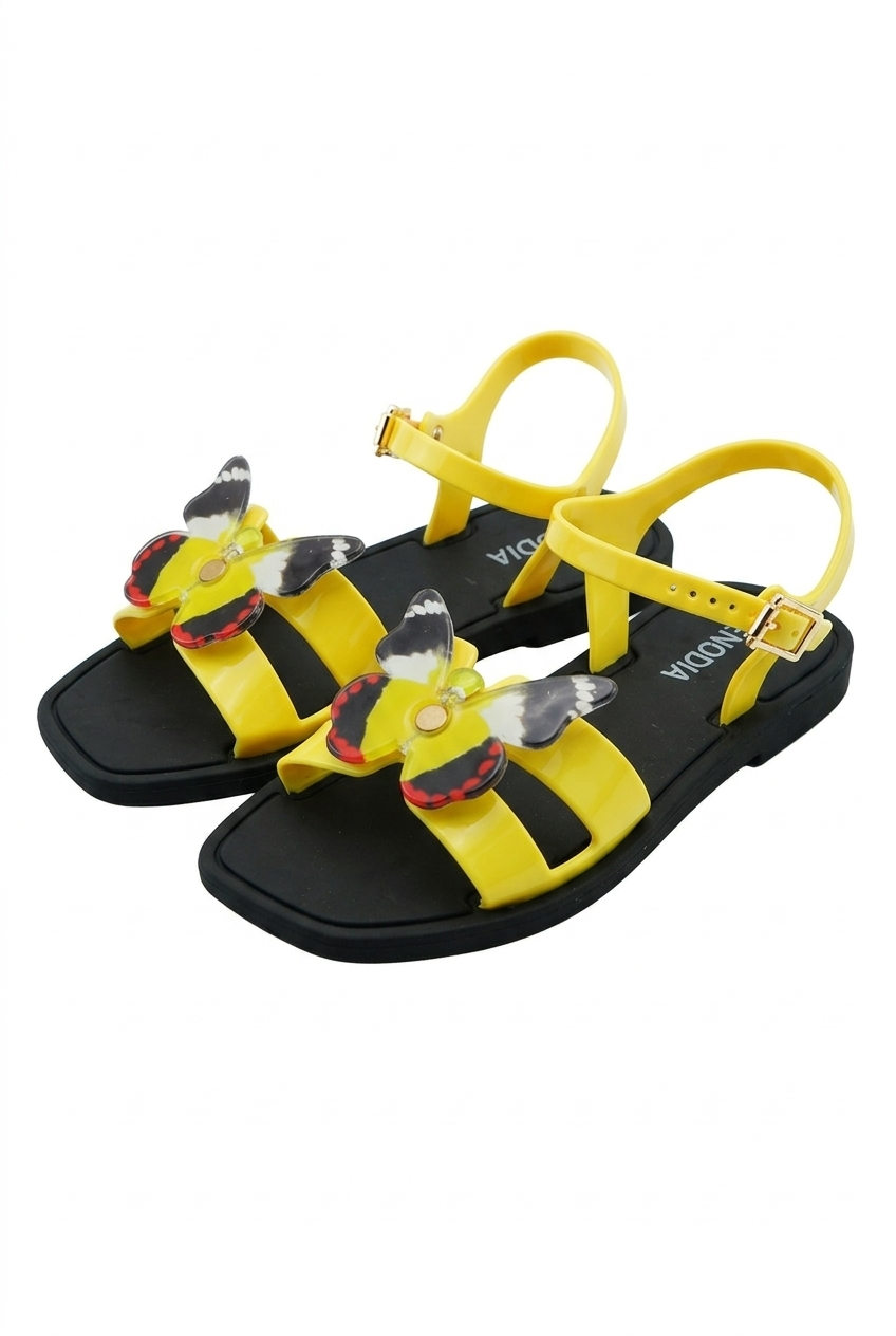 Sarı Kelebek Detaylı Siyah Kadın Sandalet J-9007-1