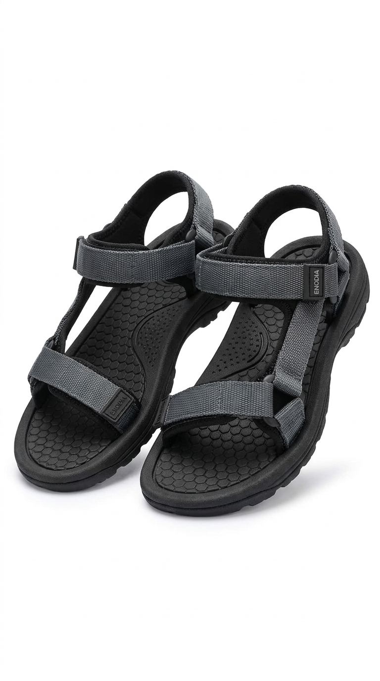 Kadın Siyah Gri Outdoor Sandalet - Dayanıklı ve Konforlu Yürüyüş Sandaleti