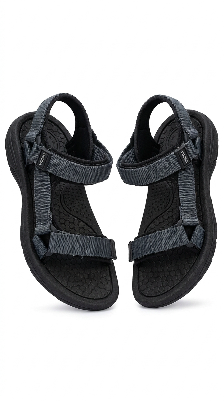 Kadın Siyah Gri Outdoor Sandalet - Dayanıklı ve Konforlu Yürüyüş Sandaleti
