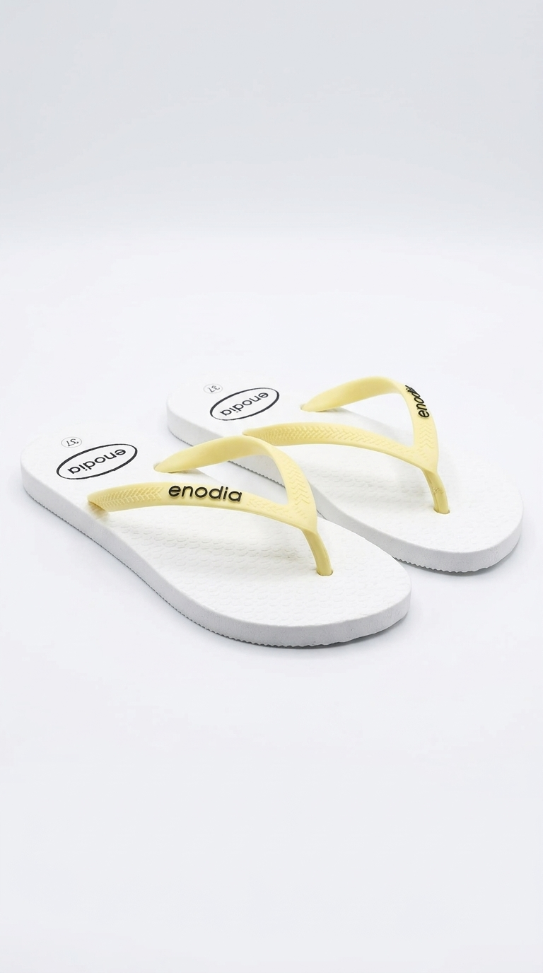 J-9003 Kadın Beyaz Limon Sarısı Parmak Arası Terlik - Şık ve Rahat Yazlık Terlik