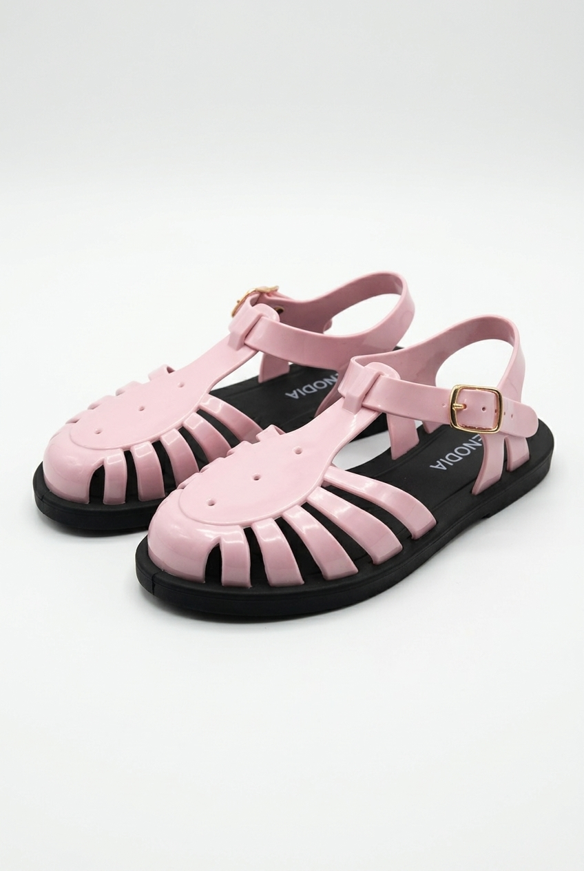 Pembe Detaylı Siyah Sandalet Kadın J-9006-2