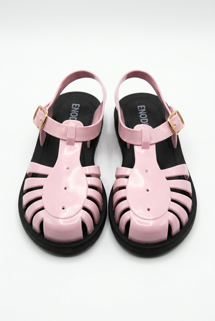 Pembe Detaylı Siyah Sandalet Kadın J-9006-2